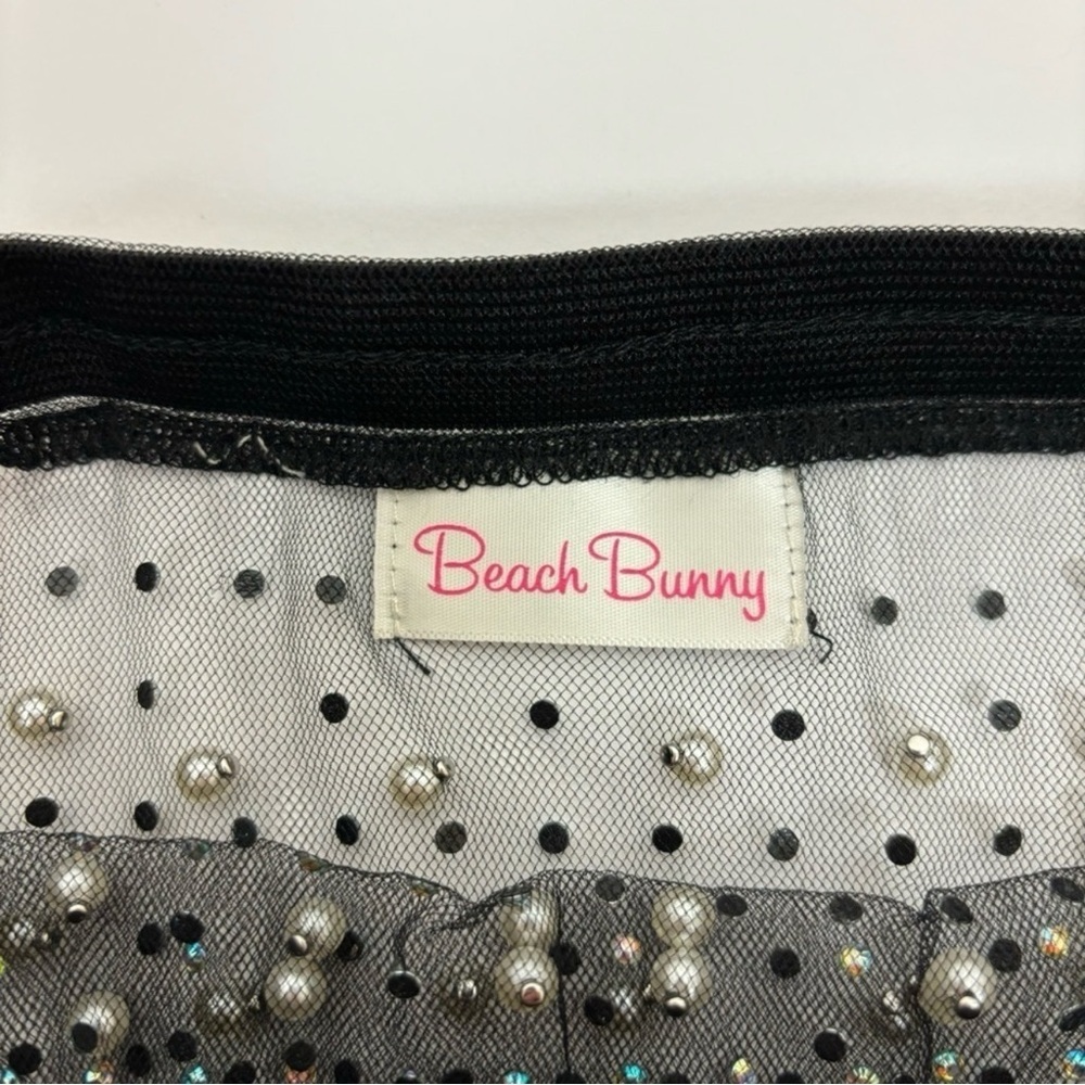 Beach Bunny Glitzy Girl Mesh Pearl Top & Skirt Set in Black Size S - Picture 12 of 15